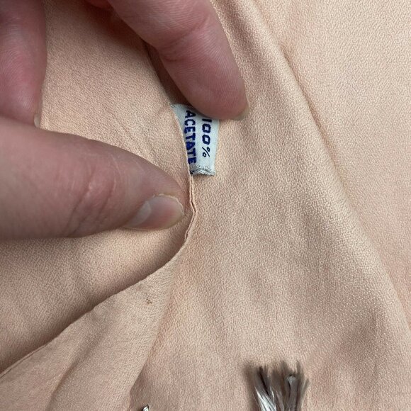 Scarf Peachy Pink Embroidered Scarf with Fringe Vintage - Picture 4 of 6